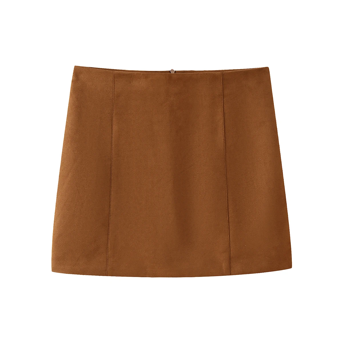 Brown Color Zipper Fly Simple Design Fashion Short Mini Casual Suede Leather Mini Skirt for Women