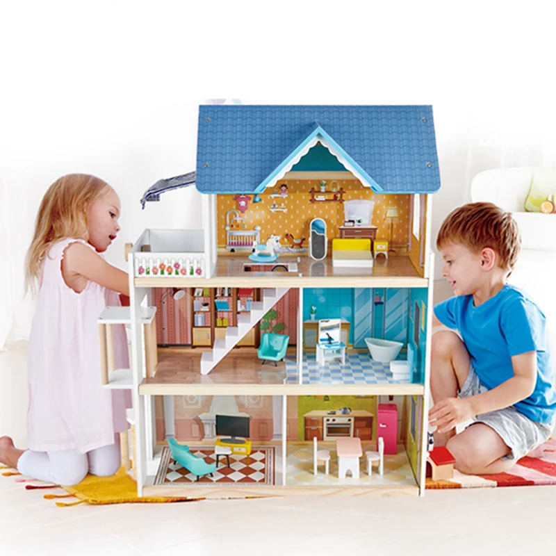 Large Doll House Kit Toys Pretend Play Wooden Dream Baby Doll House ...