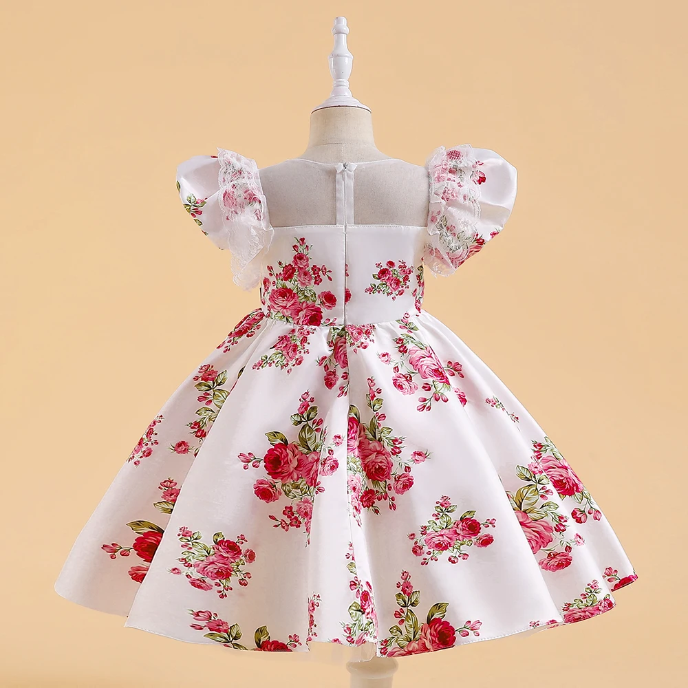 Pretty Flower Printing Kids Girls Dress 1-7 Years Old