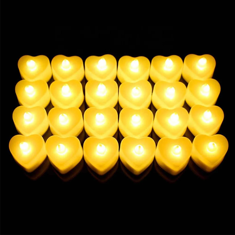 24pcs romantic led tea light love heart shaped flickering