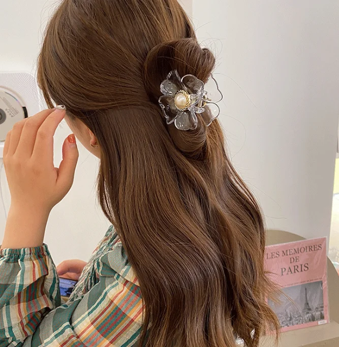 Оптовая продажа корейских больших цветочных пластиковых заколок для волос привлекательные ацетатные аксессуары заколки девочек густые волосы