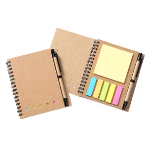 Custom Logo Mini A6 Notebook with Sticky Notes and Pen Kraft Paper Cover Spiral Bound