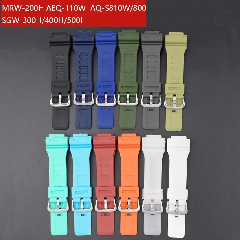 Rubberen horlogeband voor Casio AQ-S810W/S800W AE-1000W SGW-400H/300H/500H W-735H Siliconewatch band zwarte pin polsband armband