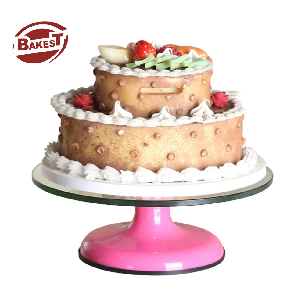 12 Inch Tempered Glass Cake Turntable With Caver Box Pink Base Rotating Dessert Cake Revolving Decorated Stand Baking Tools