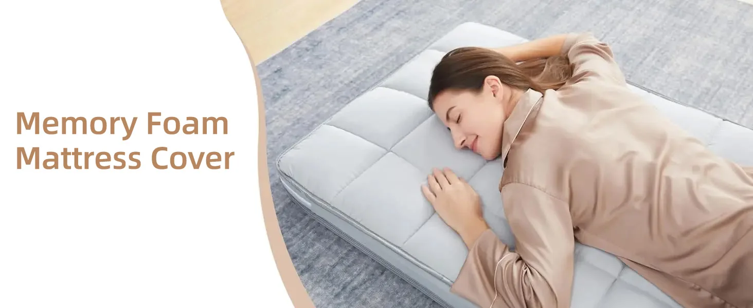 product custom grey polyester 3inch twin mattress topper single cover memory foam latex mattress cover with zipper-1