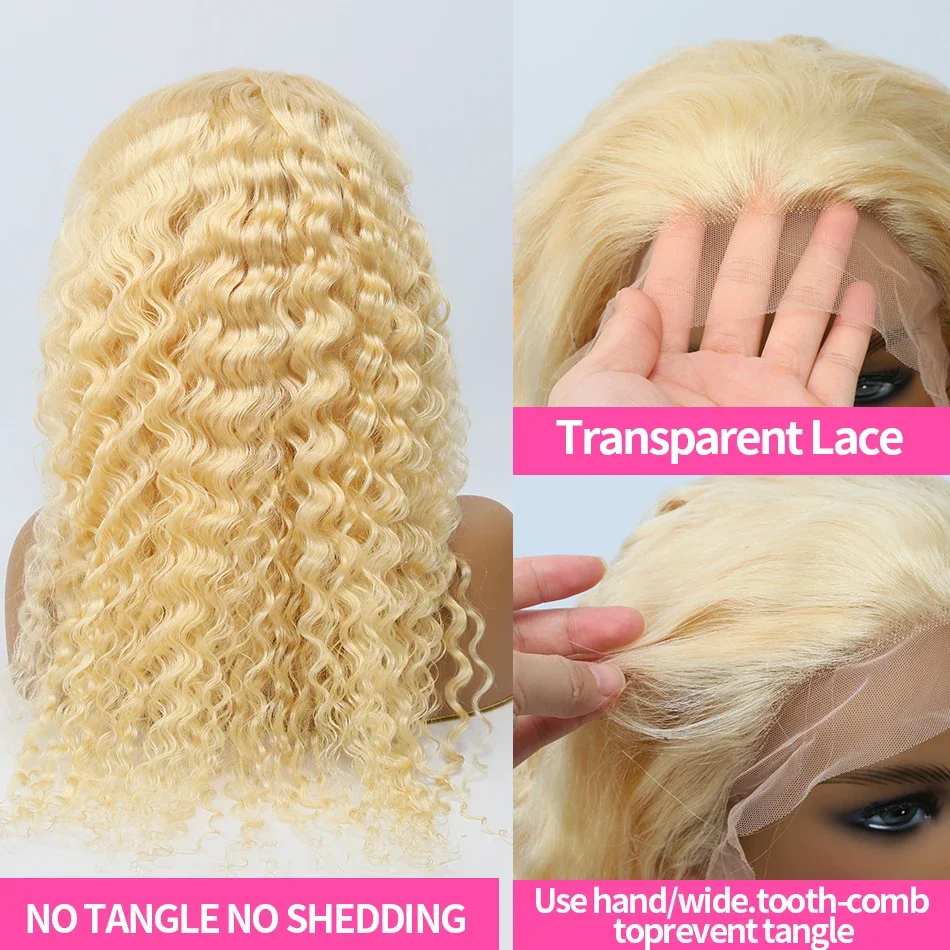 Parrucca frontale in pizzo HD 613 con onde profonde, capelli umani, parrucche frontali in pizzo con onde d'acqua, biondo miele brasiliano_voghion.com