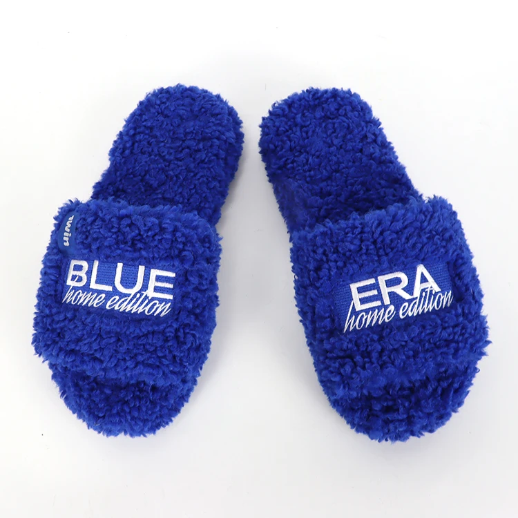 Custom Women's Open Toe Winter Lamb Wool Memory Foam Fluffy Fake Shearling Fur Furry Slides Slippers