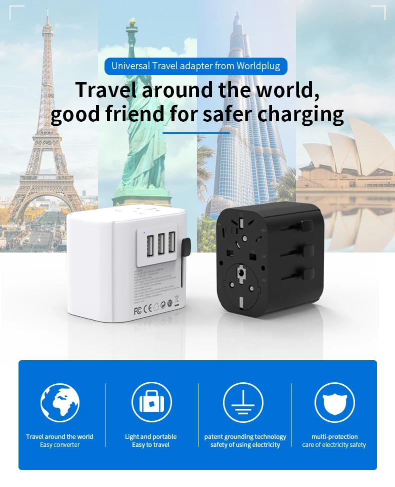 All In One World Wall Power Eu Uk Plug Travel Adaptor Worldwide Charger Multi Plug International 2040