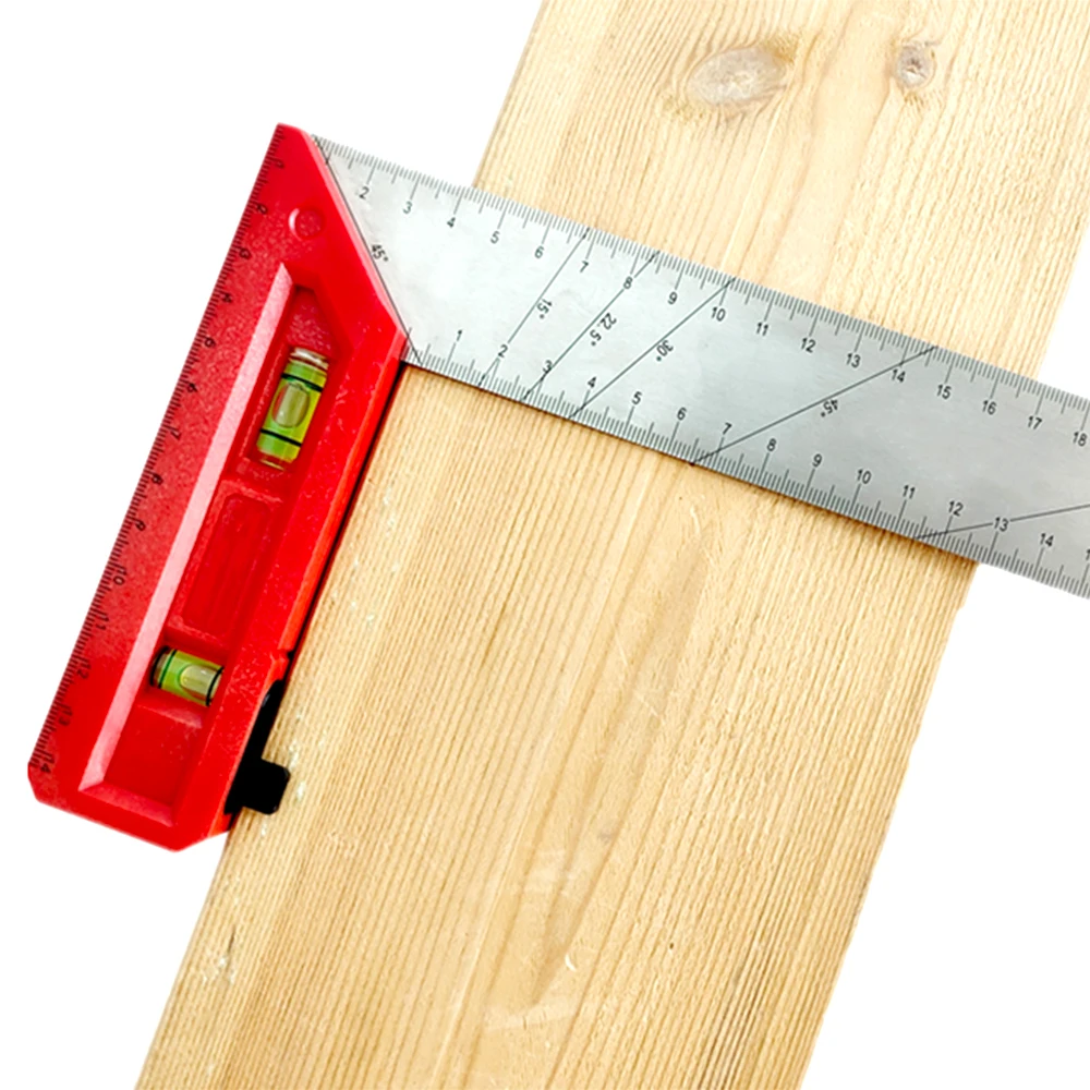 Plastic Handle Combination Square Ruler Stainless Steel Measuring Ruler With Bubble Level Vials