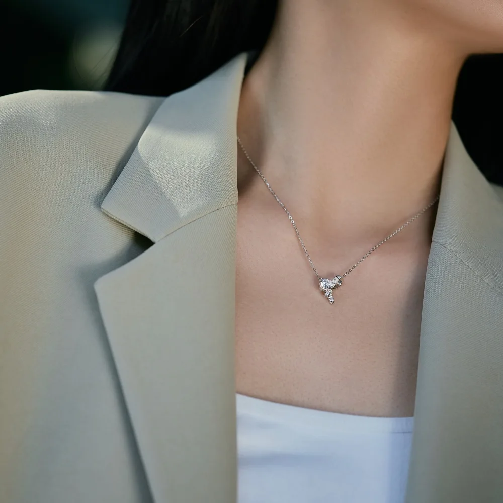 KAKODIY Classic Series Matte 925 Sterling Silver Chain 5A Cubic Zirconia Bow Pendant Necklace Women's Outfit detail 2