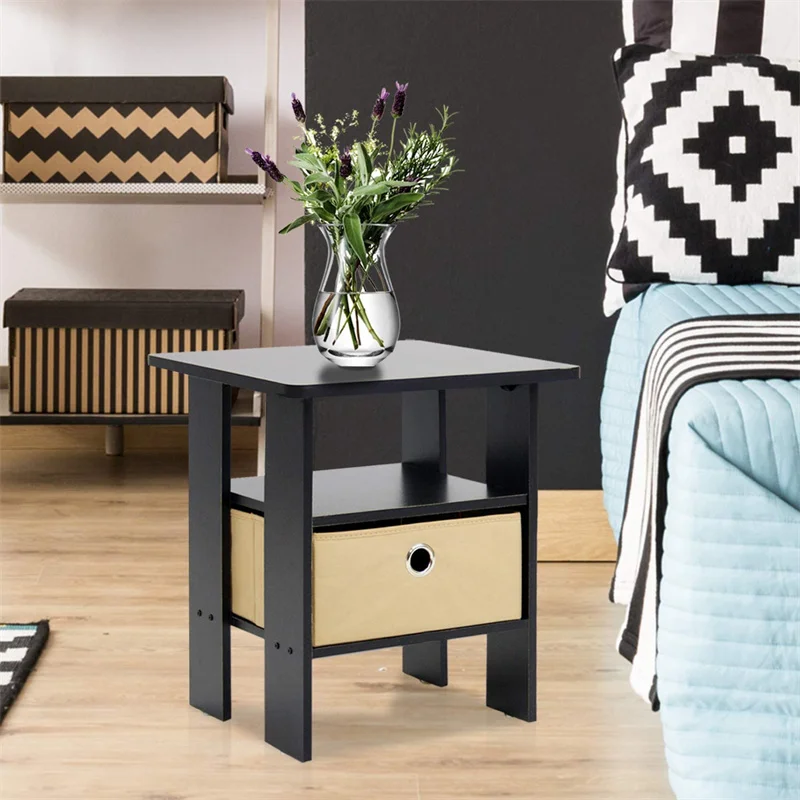 Modern Design Bamboo Nightstand with Drawer Black Wood Night Stand Bedside Table Bamboo Bedside Table for Bedroom Furniture