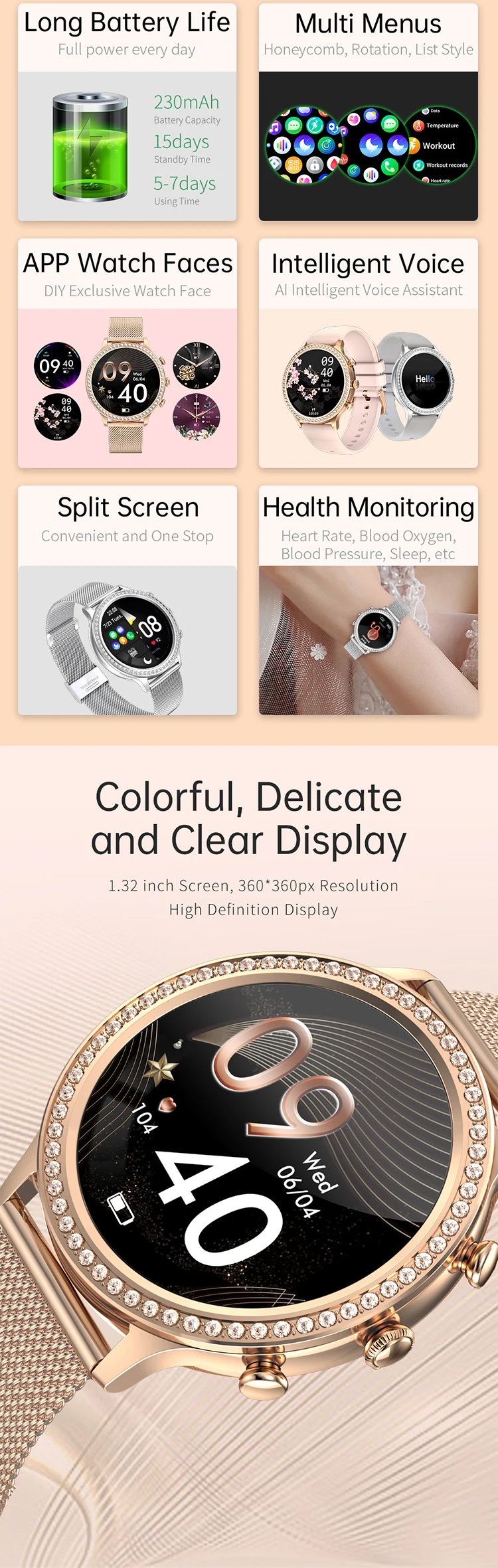 Chinese factory supplier supply  2025 I70 Relojes Smartwatch 1.32inch Heart Rate Blood Oxygen Detection Bt Talk Multiple Sports Modes Smart Watch For Women - Buy Menstrual Cycle Reminder blood Oxygen Measurement heart Rate 2025 Smart Watch Smart Watch For Women relojes Smart Watch