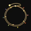 2mm Double Cable anklet with Color Round CZ gold
