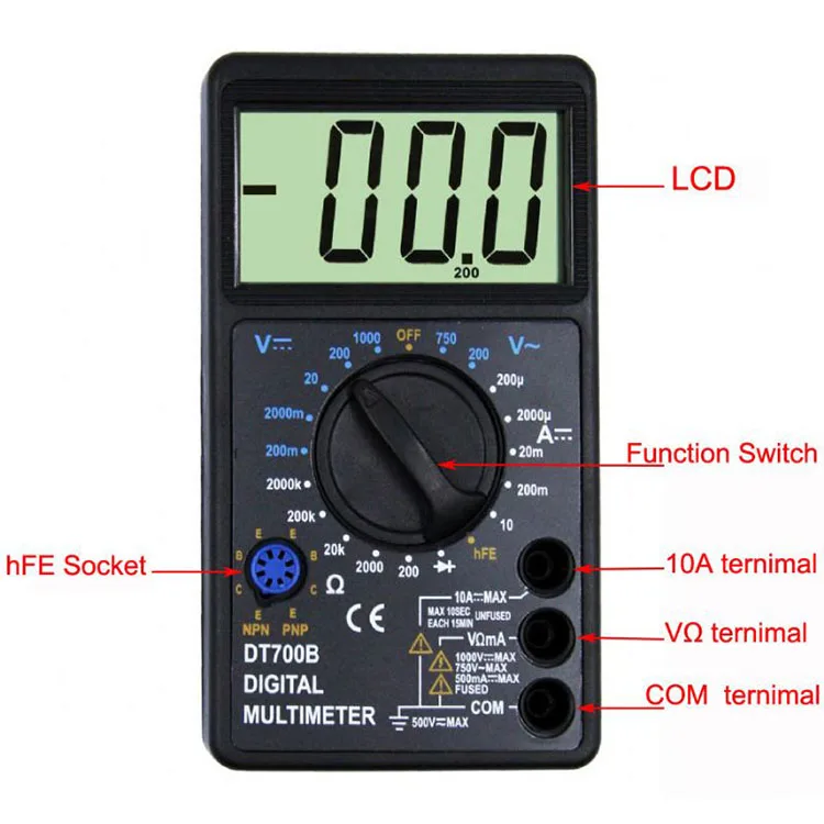 Pocket Digital Multimeter DT700C with Large Display Screen and Temperature Function