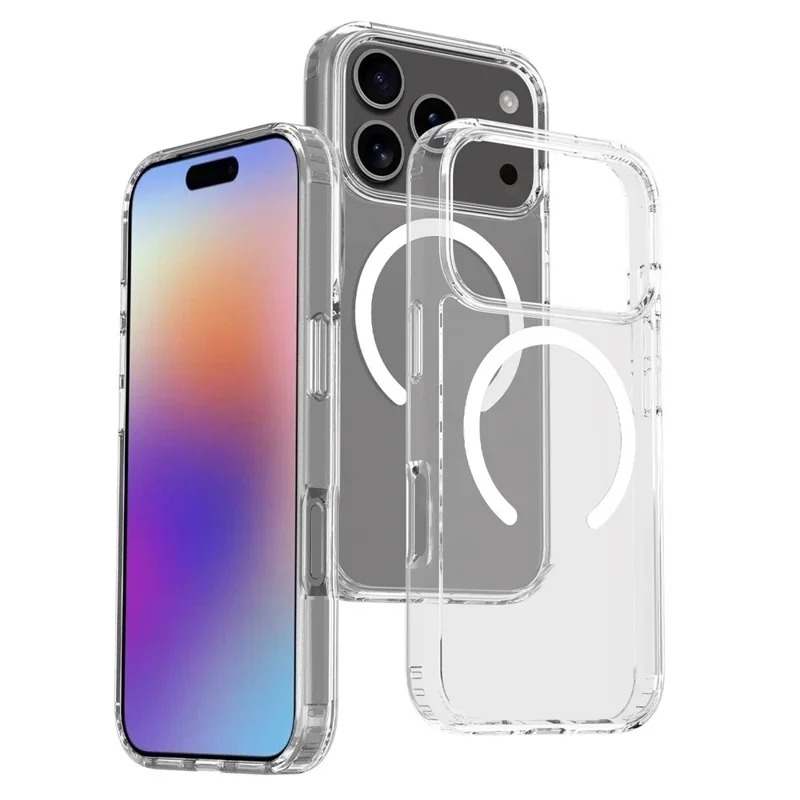 Étui transparent en TPU+PC avec charge magnétique sans fil, antichoc, résistant aux rayures, design personnalisable pour iPhone 17 Pro Max