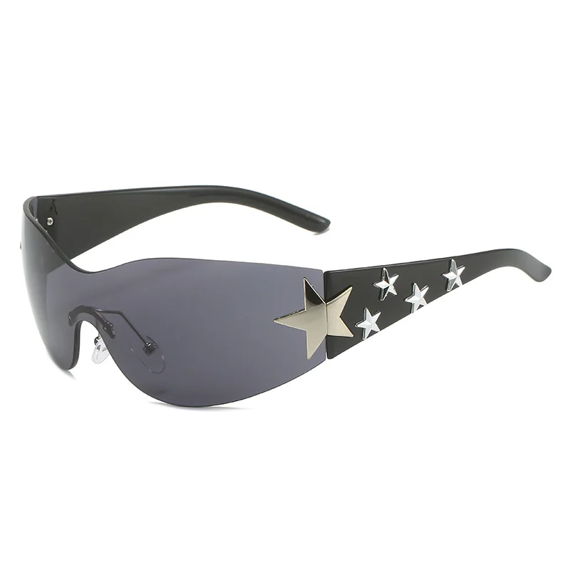 Steampunk One Piece Sunglasses Y2k Star Decor Full Wrap