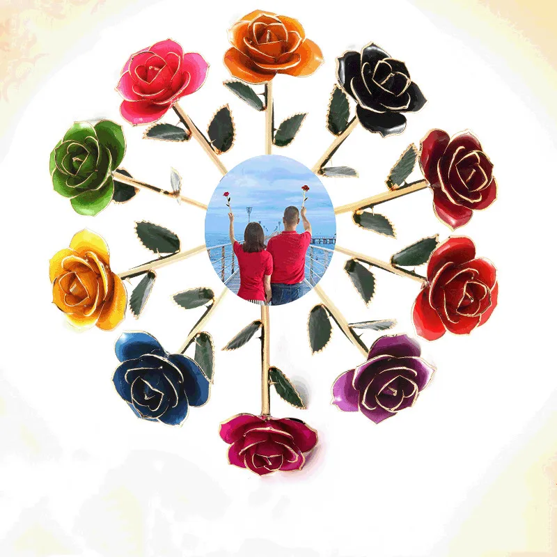 ZJchao Rosa A Gambo Lungo Placcata Oro 24kt - Fiore Eterno In Oro Per San Valentino, Anniversario, Compleanno - Light Blue
