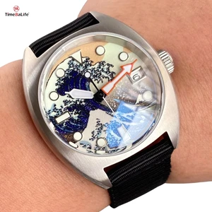 OEM NH35 Movement Vintage Diving Mechanical Automatic Watch Sky Luminous Dial Sapphire Glass Watch Men's Black Strap