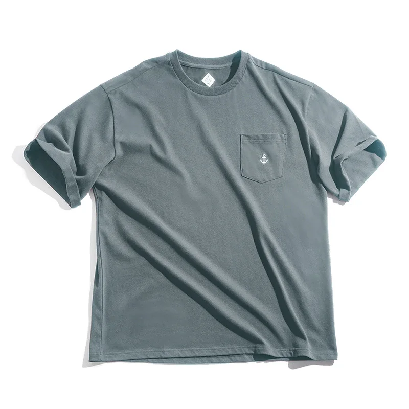 retro anchor embroidered solid color short loose casual curling