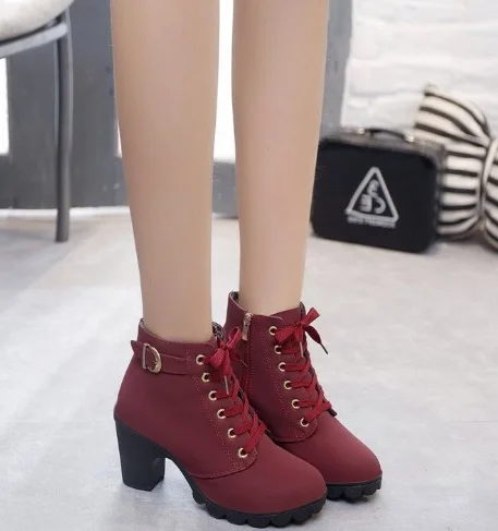 Latest Version Winter Lace Up Boots Woman Platform High Heel Ankle