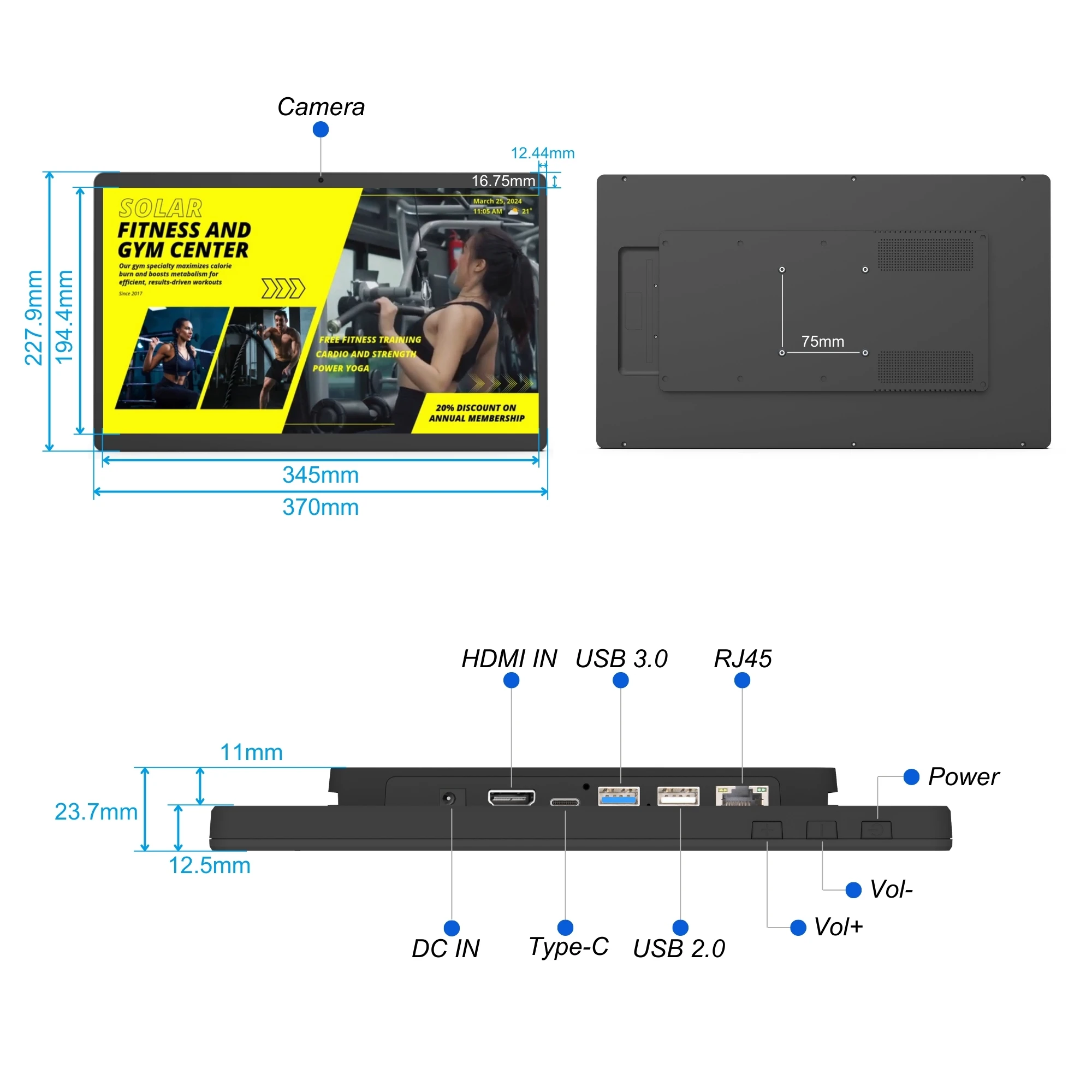 WF1585T 15.6 Inch POE Android Industrial Tablet 4GB Memory Ultra-Narrow Bezel Mount Capacitive Touch Digital LCD for Business