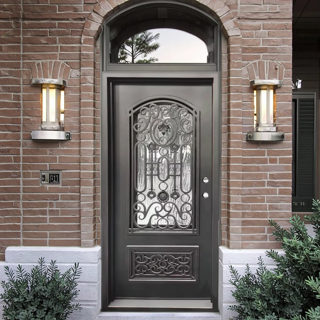 Wholesale Customized Anti-Theft Modern Wrought Iron Glass Entry Outdoor Exterior Door