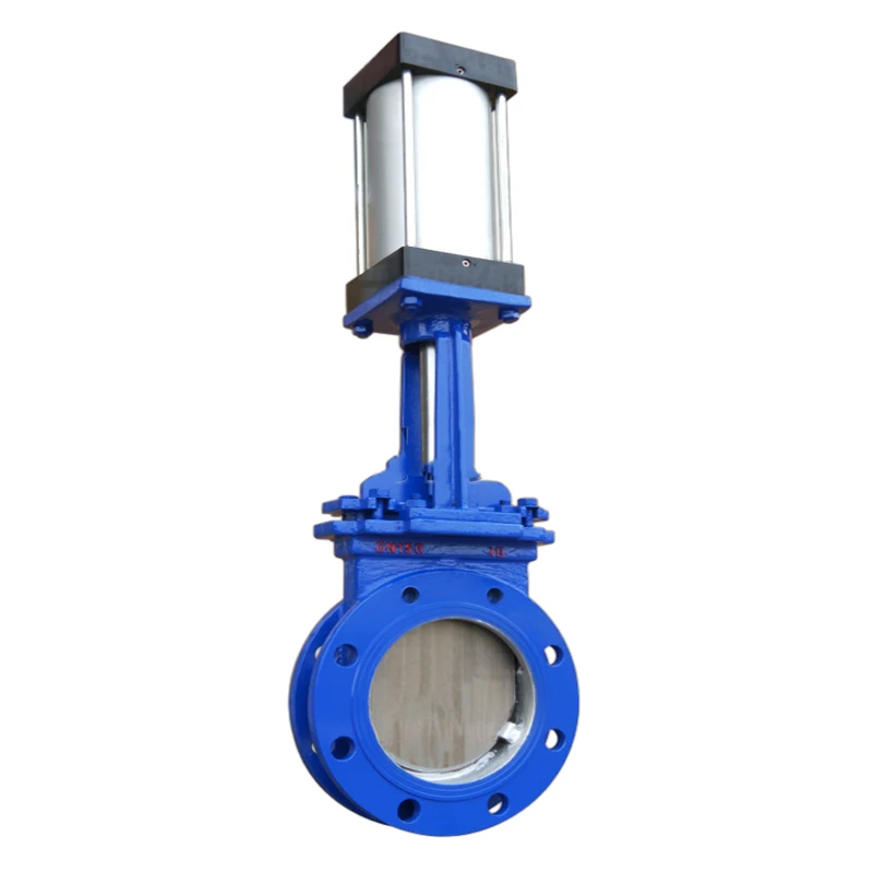 150mm Cast Iron Pneumatic Knife Gate Valve for Slurry and Serous Fluids, Wafer Double Flange Slide Valve with Air Control