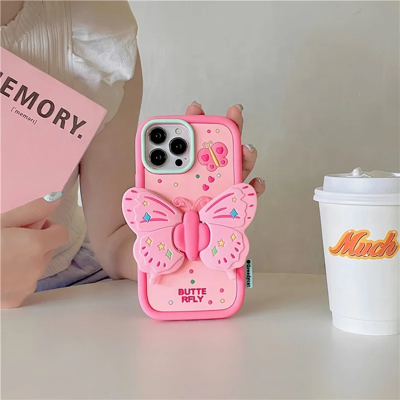 Cute Girl Mobile Phone Back Cover For Iphone 16 15 14 13 12 Plus Pro Max Heavy Duty Silicone Case With Stand