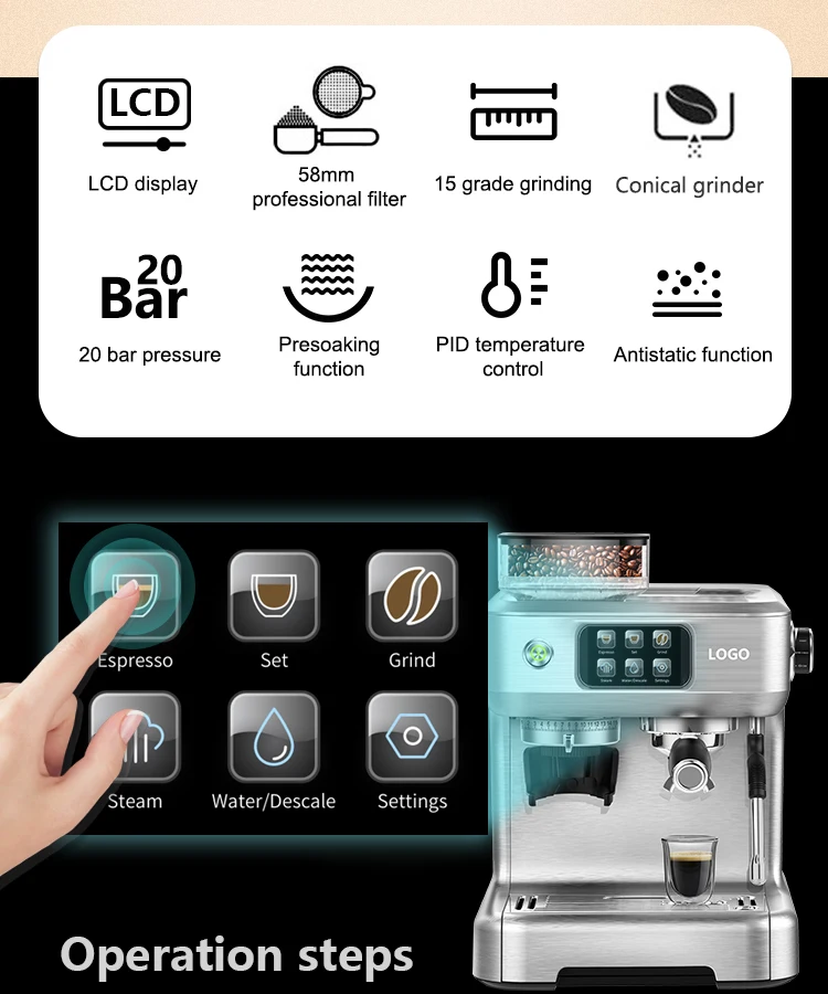 20bar High Pressure Programmable Bean To Cup Coffee Machine Home ...