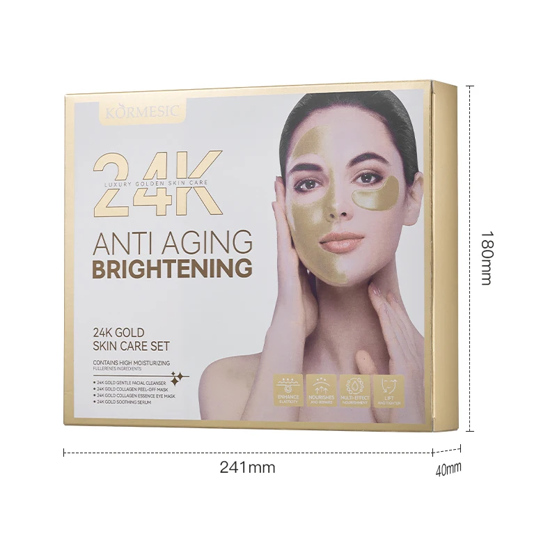 KORMESIC Private Label Custom OEM Face Wash Facial Serum eye mask peel off mask Anti-wrinkle Firming 24k Gold Brightening Set