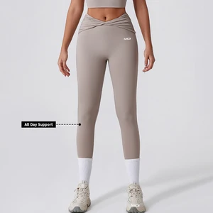 Custom Soft Workout Clothing Front Scrunch Yoga Pants Gym Fitness Wear High Waisted Yoga Leggings for Women