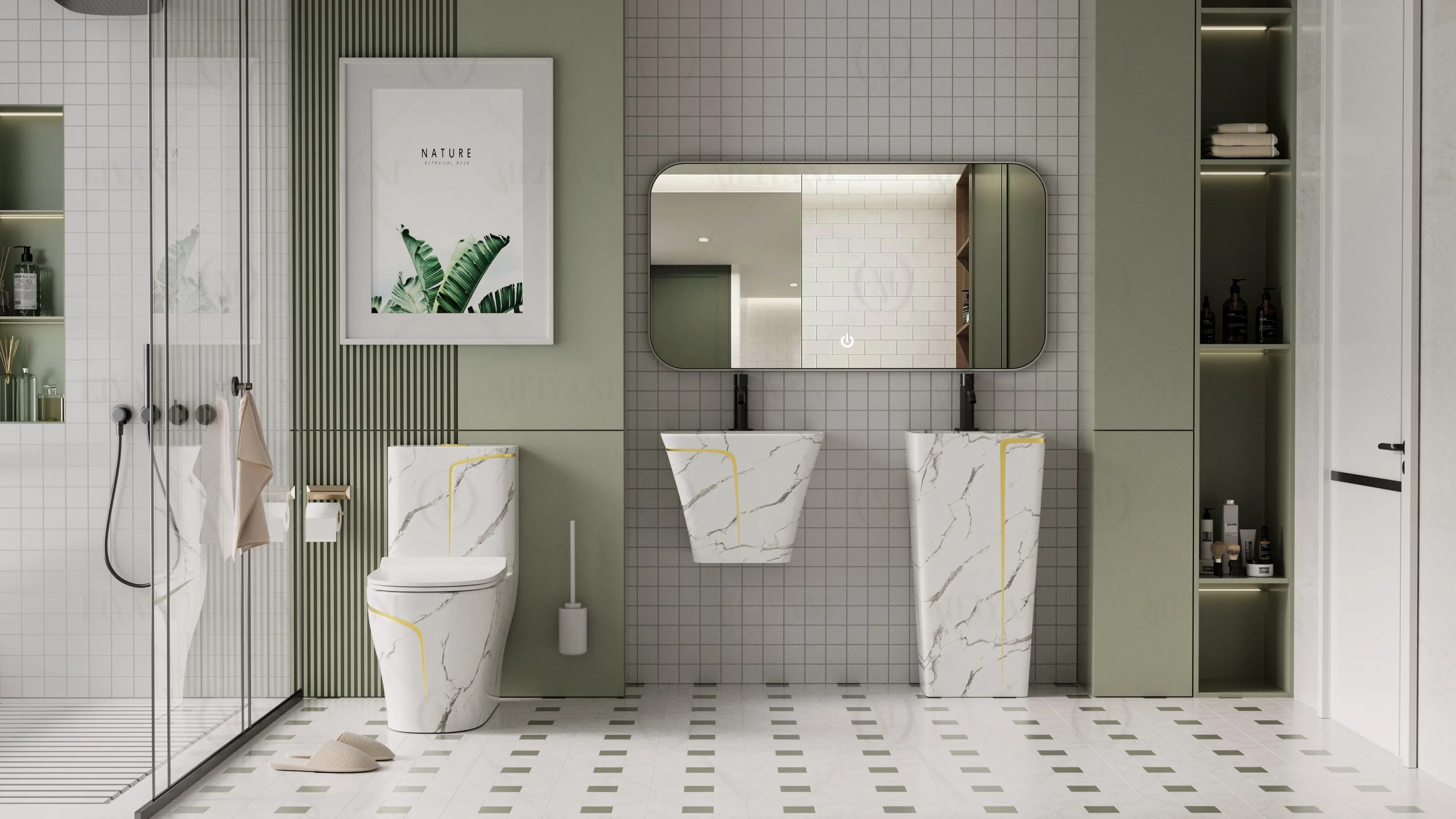 Luxury Marble Toilets Gold Line Design Strap One Piece Toilet Dual Flush Water Closet Rimless