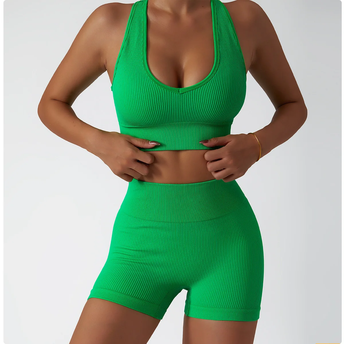2022 Custom Logo Fitness ropa deportiva conjunto yoga sets  2 Piece Workout Women Ribbed Seamless gym activewear