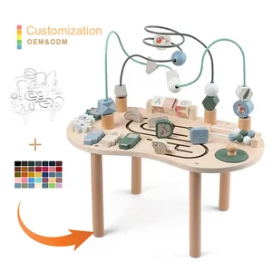 Montessori Sensory 7-in-1 Multifunction Wooden Play Table 7 Educational Busy Board Activity Center with Bead Maze for Kids