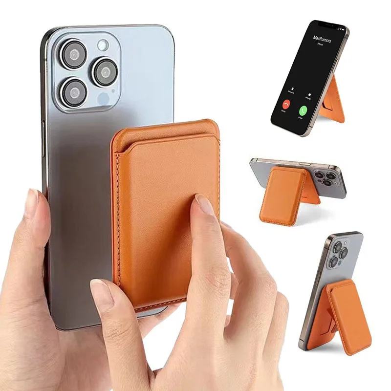 Customizable logo mobile phone stand multi-functional folding magnetic card pouch PU leather card pouch wholesale preview 2