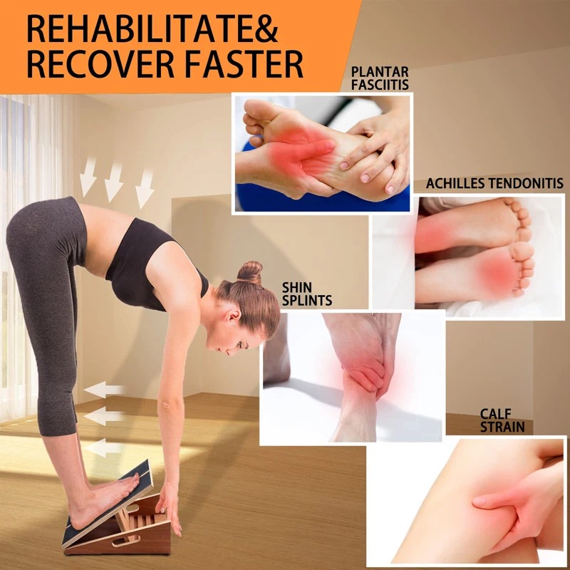 Регулируемая наклонная доска Растяжитель икры с дополнительной боковой ручкой дизайн фитнес силовой тренировочная деревянная наклонная растягивающаяся доска