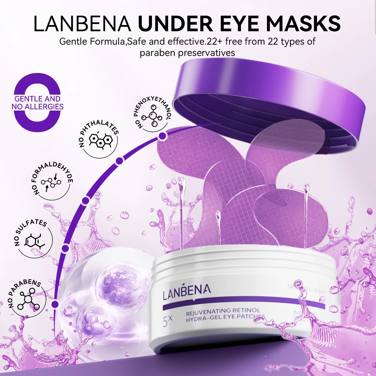 LANBENA New Arrival Eye Patches Hydrogel for Puffy Eyes Dark Circle 60pcs Eye Mask