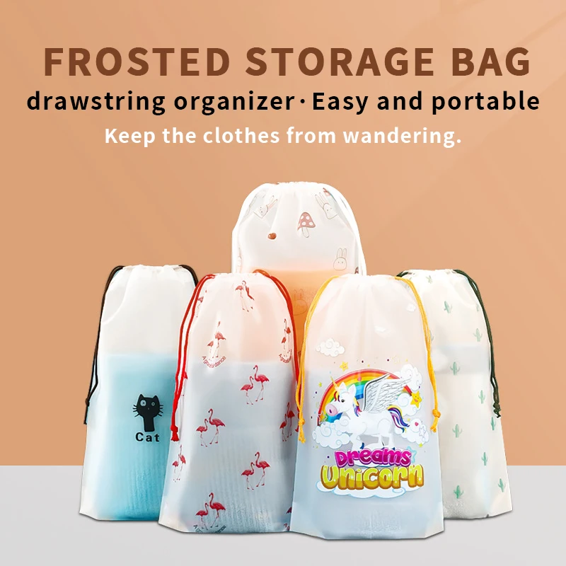 FREE SAMPLE Plastic Drawstring Bundle Pocket Sock Packaging Bag Transparent Drawstring Bag with Clothing Shoes Storage Bag