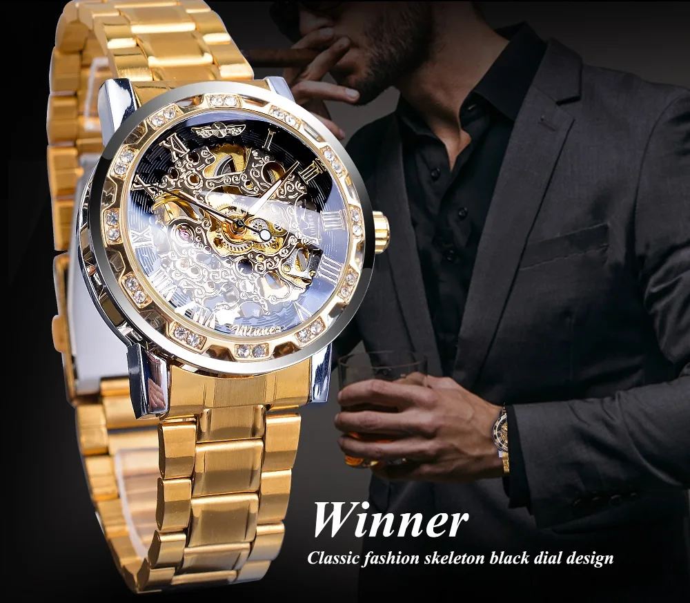 Winner Mechanical Watches For Men Hand-wind Watches Roman Number ...