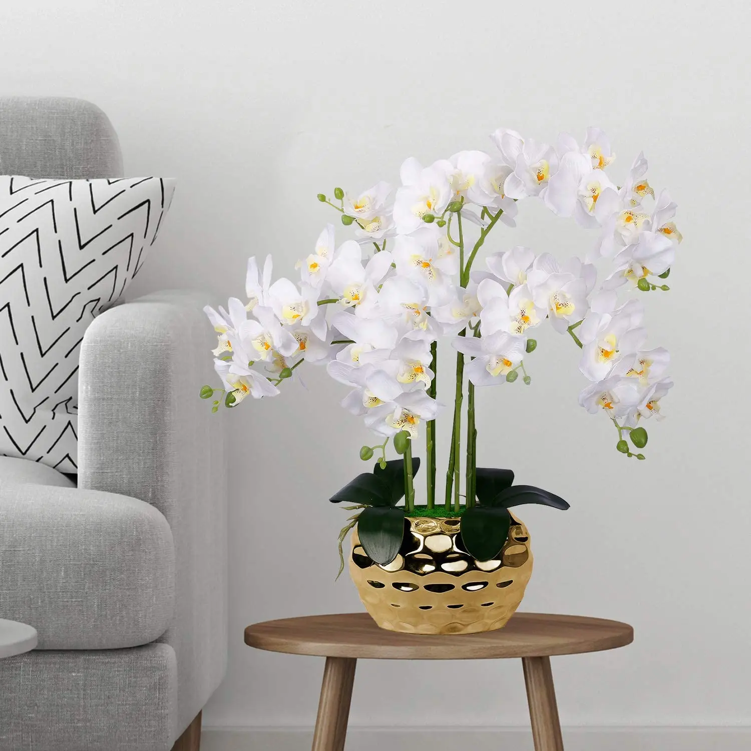 Artificial Orchid In Gold Vase White Faux Orchid Plant In Gold Pot