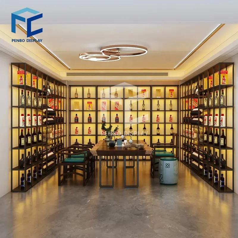 Modern Liquor Display Racks Shelves Customized Winery Storage Furniture