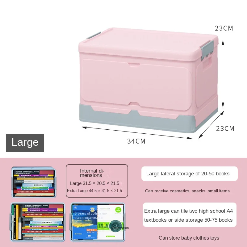 Choice Fun Classic Style Aluminum-PP Plastic Foldable Book Storage Box Rectangle Shape with Injection Technics Home Student Use