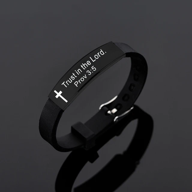 Quote Religious Cross Jesus Scripture Christian Bible Verse Inspirational Faith Silicone Bracelets for Men Jewelry
