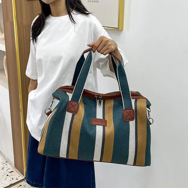 HANFEIZI Women Colorful Stripe Travel Overnight Crossbody Bag Short Distance Trip Bag with Handles