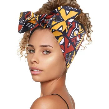 2022 Hot Design African Pattern Satin Lining Bowknot Customize Women Printing Hair Accessories Make Up Headband