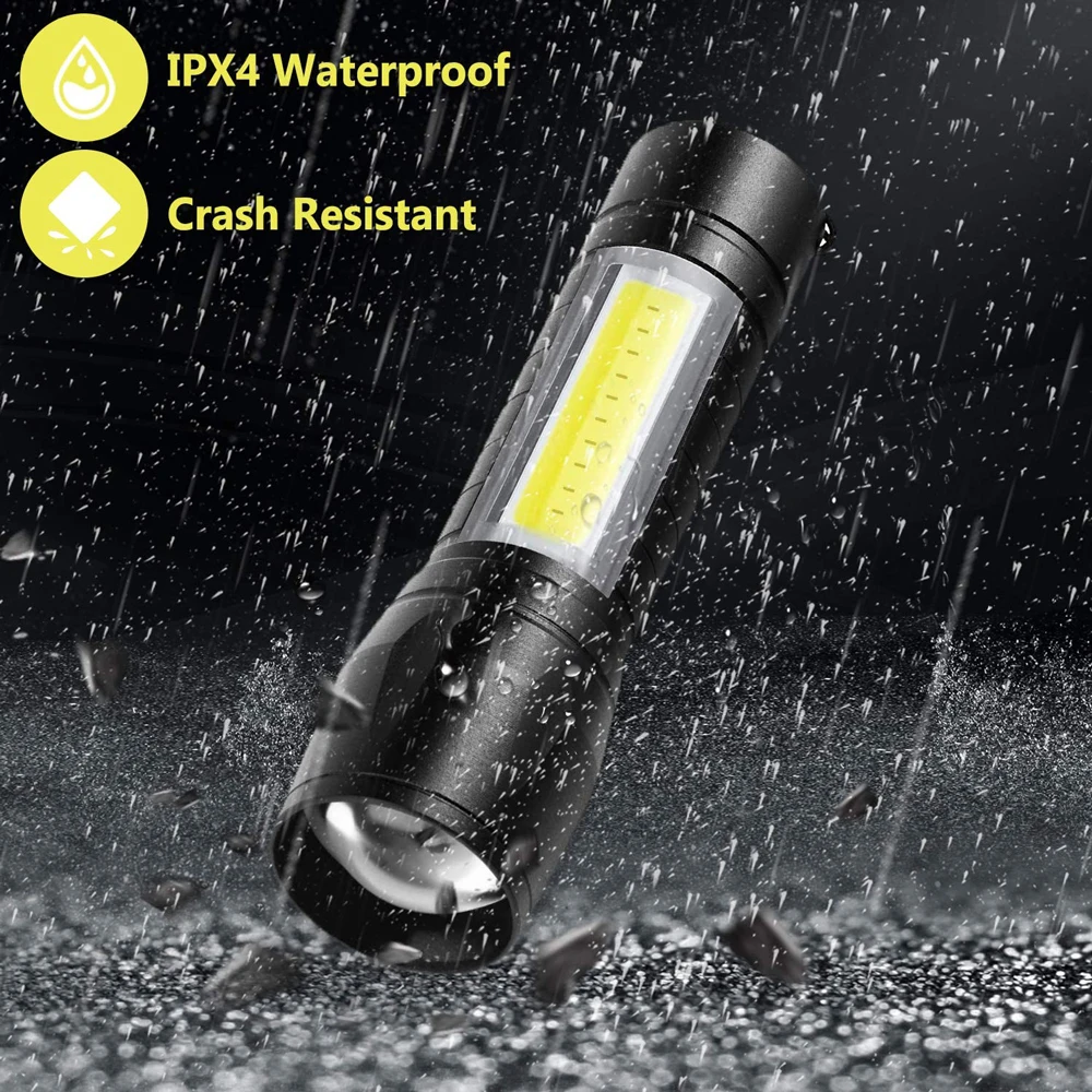 Ultra bright mini led cob flashlight Zoomable portable  usb rechargeable Outdoor Camping tactical flashlight torch long range factory