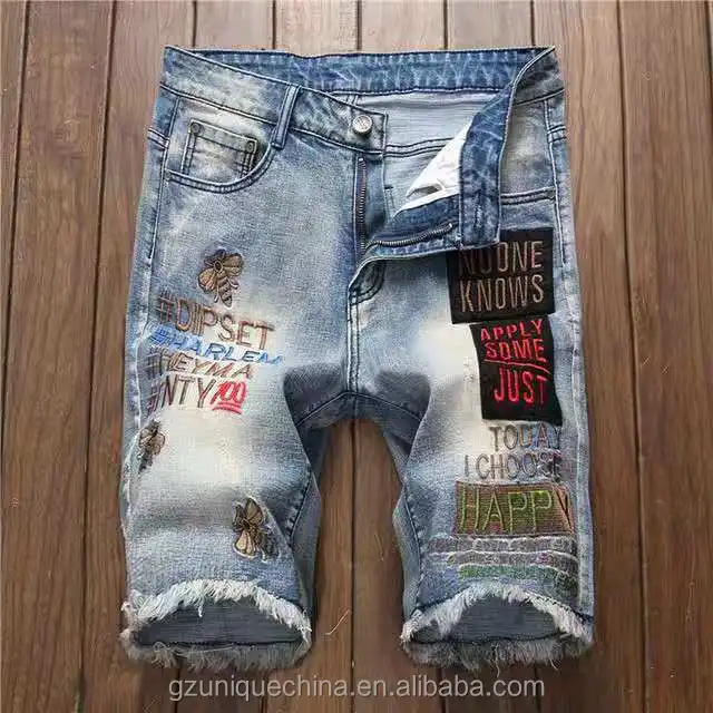 Denim Short Manufacturer for Men's Summer Casual Cotton Jeans Short  Embroidery With Button Zipper Pocket Raw Edge