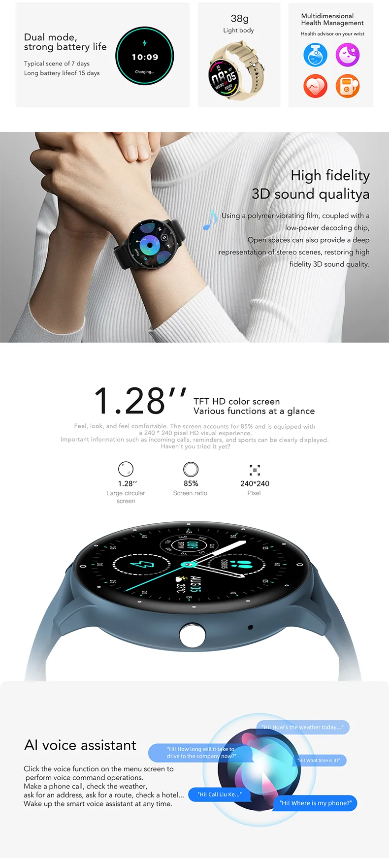 Chinese factory supplier supply  Zl02c Pro Round Smart Watch 1.28inch Bt Call Ai Voice Assistant Health Monitoring Heart Rate Sport Smart Watch For Men Women - Buy Bt Call Smart Watch message Reminder Smart Watch fitness Tracker Smart Watch mood Tracker Smart Watch sleep Tracker Smart Watch android Smart Watch