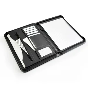 A4 Brown PU Leather Expandable Zippered Padfolio Binder Business Resume Document Portfolio Folder Manila Style