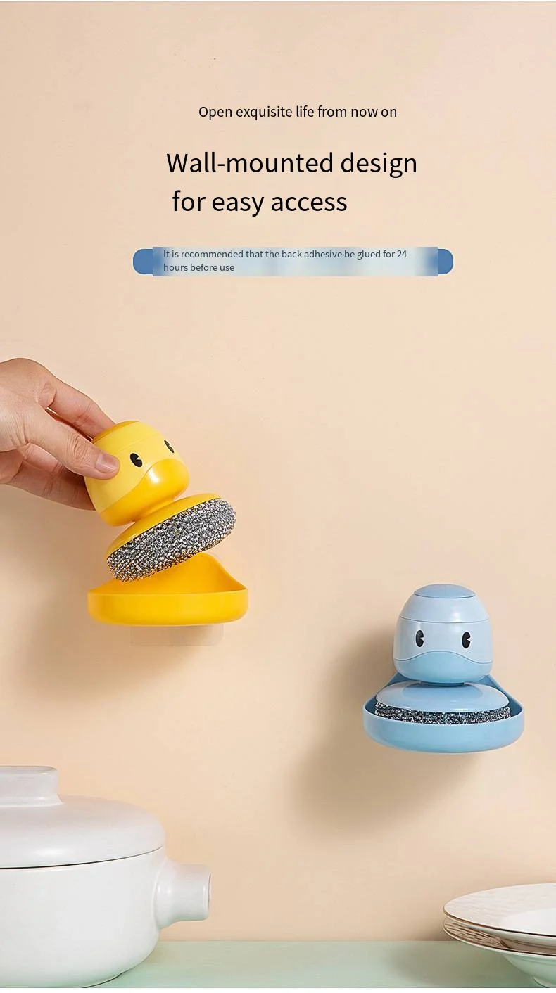 New yellow duck cleaning brush decontamination steel wire ball brush home pressing automatic filling manufacture